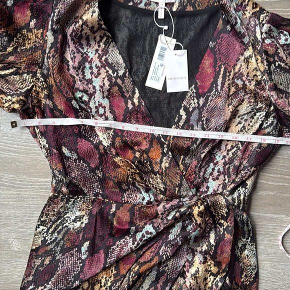 NEW REBECCA TAYLOR Snakeskin Print Silk Wrap Dress 12 - Picture 13 of 16